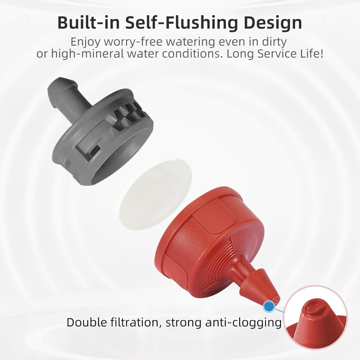 60PCS 0.75 GPH Pressure Compensating Drip Irrigation Spot Watering Drippers/Emitters, Self-Cleaning Constant Flow Drip Irrigation Emitters Heads Irrigation Drippers Parts for Drip Irrigation System