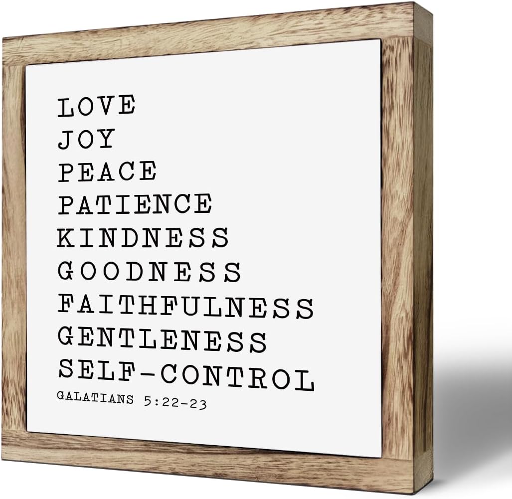 Scripture Sign, Love Joy Peace Sign, Wooden Plaques Box Signs, Inspirational Wood Sign, Motivational Desk Decor, Home Decor Accent, Bedroom Decor, Galatians 5:22-23 Sign, Christian Gift