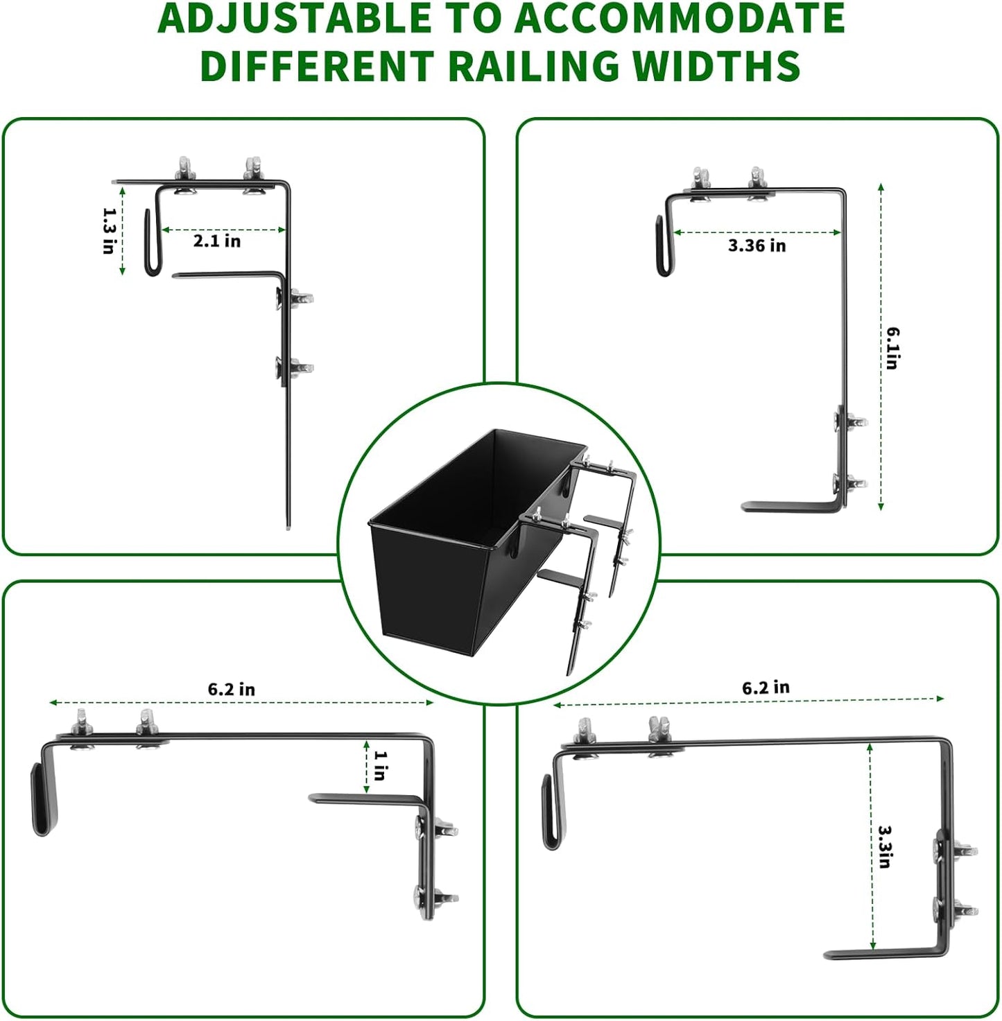 Railing Planter for Outdoor Plants 16 Inch Metal Rectangular Window Boxes with Adjustable Brackets and Drainage Hanging Flower Pots for Balcony Deck Railings Apartment Patio Decor Black(4PCS)