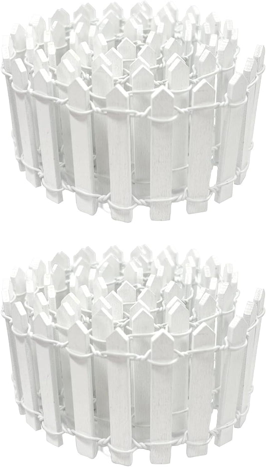 35 Inches Mini Fairy Garden Fence DIY Small Wood Decorative Picket Fence Micro Landscape Miniature Ornaments for Dollhouse, Crafts, Diorama Project, Plant Pot (White(2 PCS))