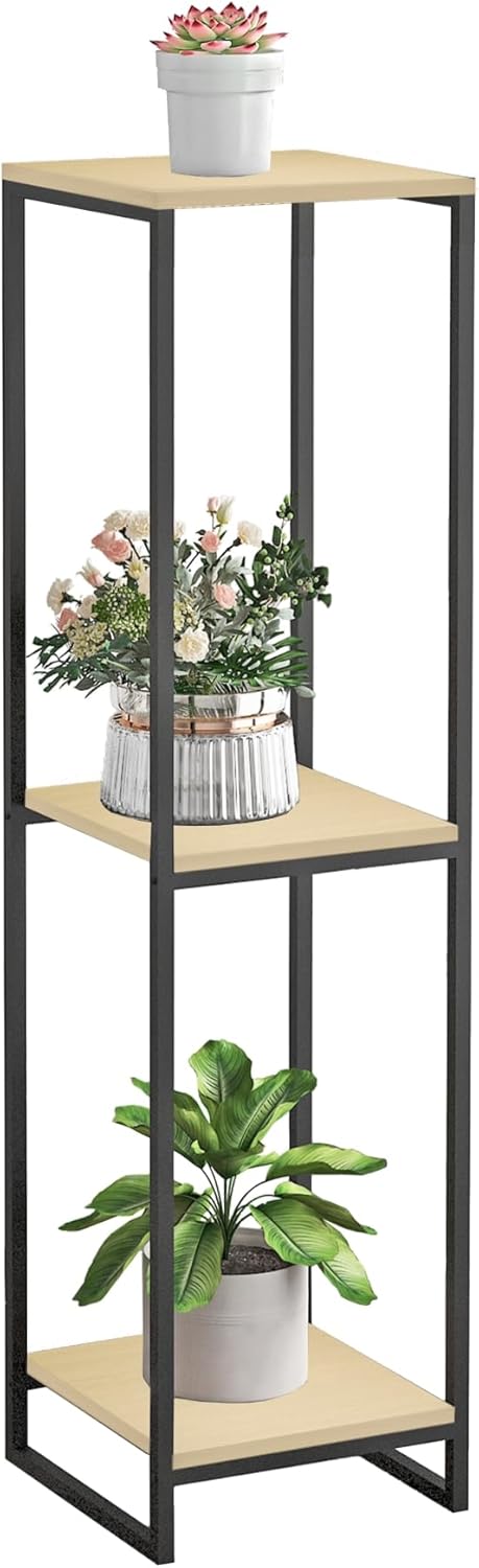 46" Tall Plant Stand Indoor, 3-Tier Modern Plant Shelf, Corner Flower Pot Holder Organizer for Living Room Balcony Patio Garden (Light Oak)