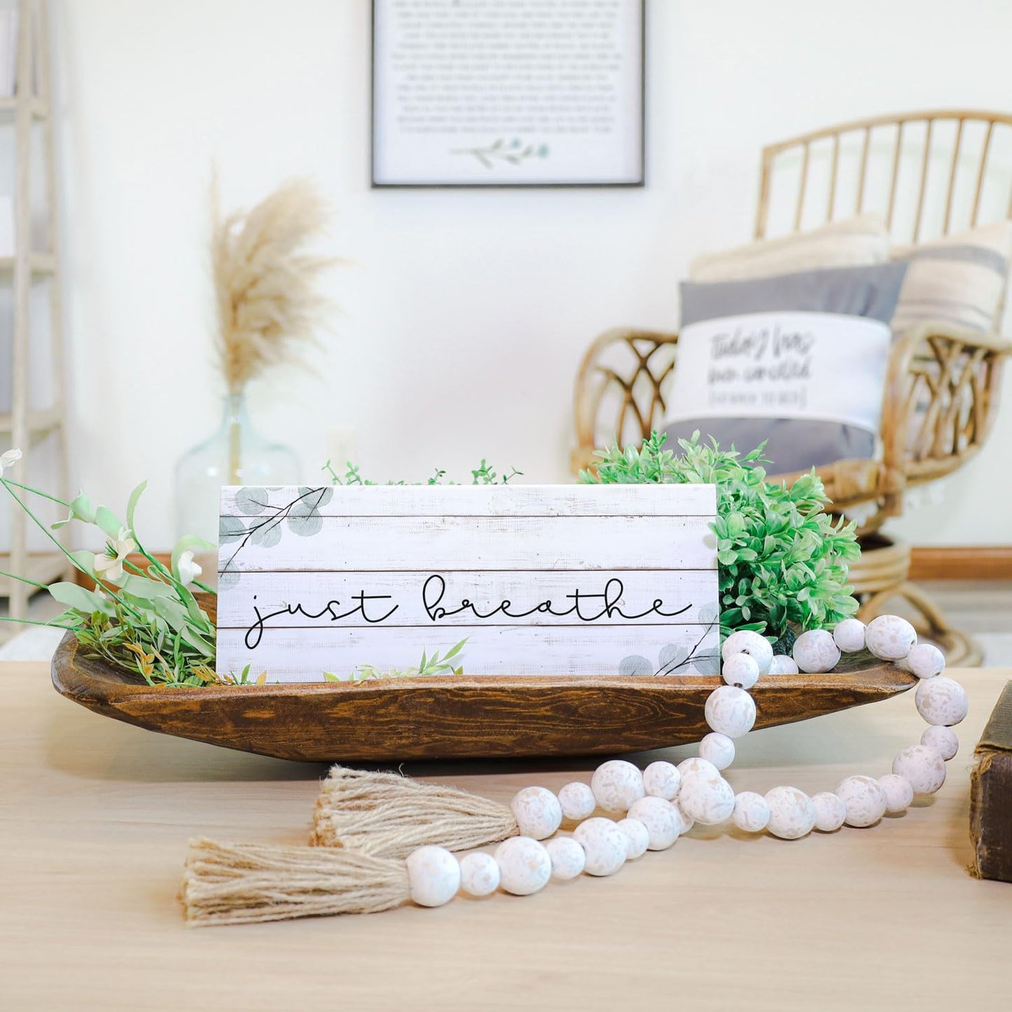 Simply Said, INC Inspire Boards Just Breathe Sign, Rustic Wooden Plaque, Farmhouse Wall Decor, Motivational Mindfulness Quote Board, 12 x 5.5 Inch