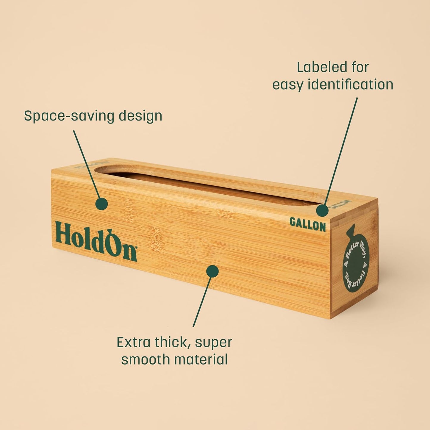 HoldOn Bamboo Gallon Bag Holder - Bamboo, Simple, Individual Organizer, Extra Thick - Food Storage Bag Holder, Space Saving, Renewable Material, Clutter Free