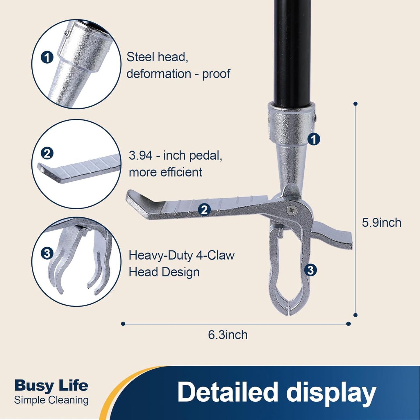 Yocada Stand Up Weed Puller Tool 62.59“ Long Handle 4-Claw Steel Head Design Weeder Stick Easily Remove Weeds Roots Remover for Garden & Lawn Care
