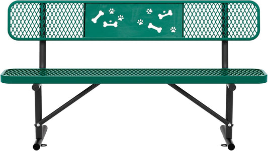 6 Feet Steel Park Bench for Outside, Outdoor Bench with Backrest & Portable Frame, Commercial Benches for Parks, School, Patio, Deck, Store,Green