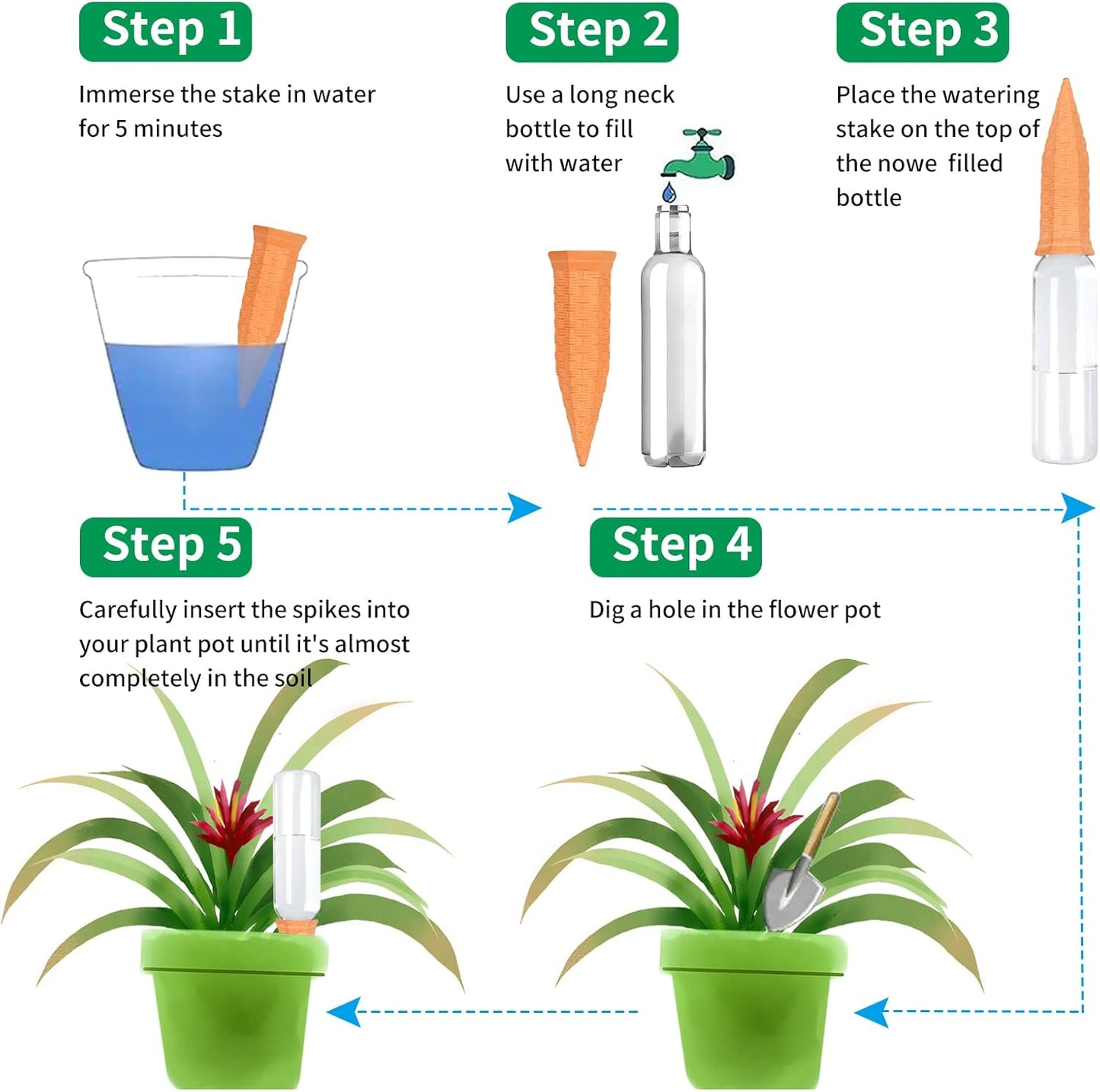 Plant Self Watering Stakes 12 Pack Terracotta Watering Spikes for Indoor and Outdoor Plants,Wine Bottle Plant Watering Devices, Automatic Plant Waterers for Vacation