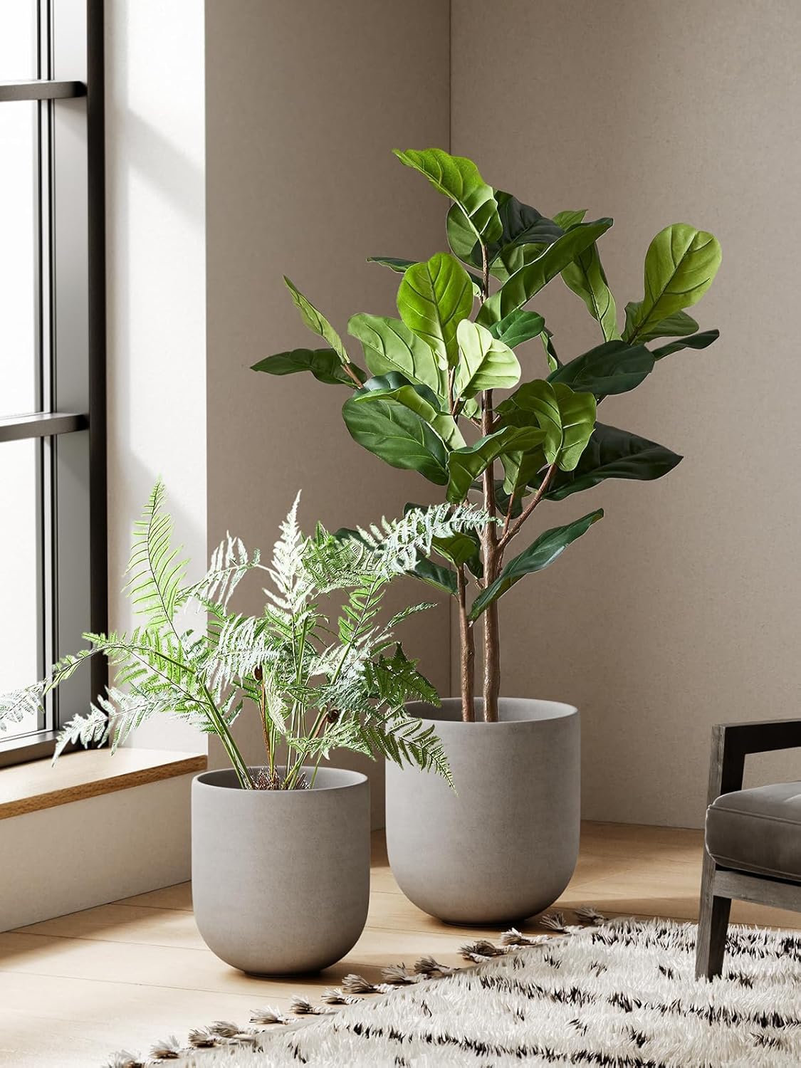 LE TAUCI 10 Inch Plant Pot, Ceramic Pots for Plants with Drainage Hole and Rubber Plug, Plant Pots Indoor for Home Garden Patio Office, Cylinder Flower Planter Pot, Neutral Gray