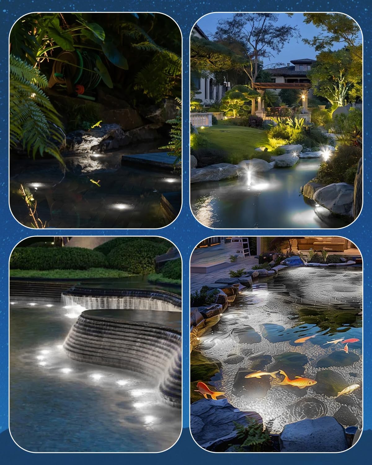 HIBOITEC Pond Lights 3W LED IP68 Waterproof Underwater Lights with UL Cord Warm White 4000K Low Voltage Landscape Lighting for Fountain Pool Compatible 12-24V AC/DC 2Pack