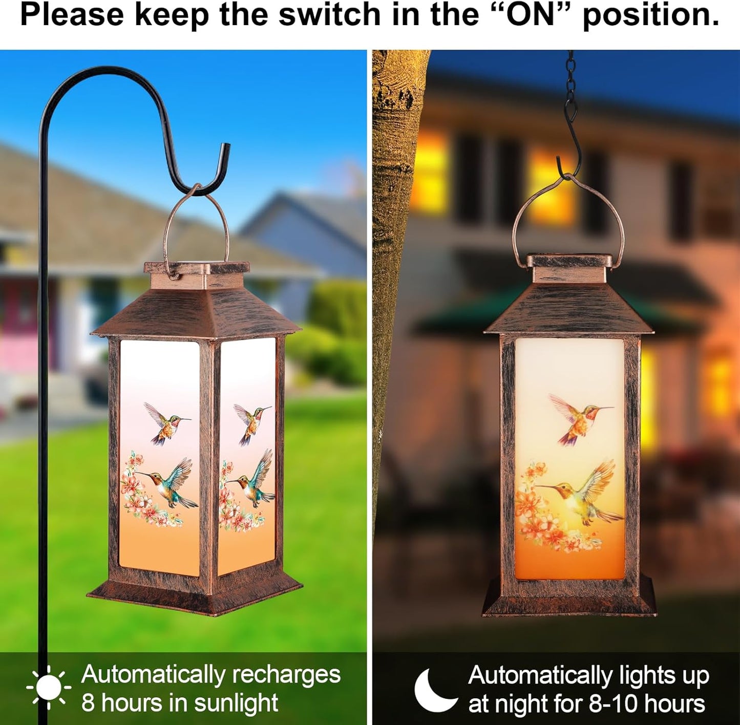 Solar Lantern Outdoor Waterproof Hummingbird Garden Decor Birthday Gifts for Women Mom and Grandma Solar LED Plastic Decorative Hanging Light for Yard(Hummingbird )