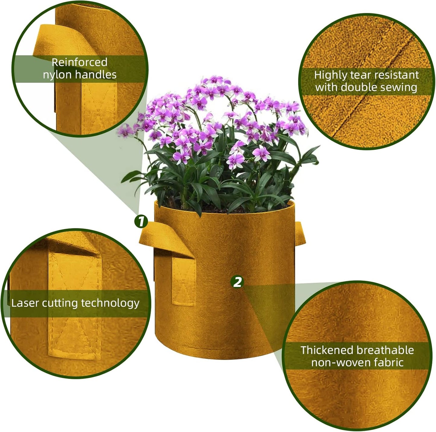 12-Pack 5 Gallon Plant Grow Bags, Thickened Nonwoven Fabric Pots with Handles, Vegetable Planter Bags Containers, Cloth Planters for Garden Vegetable/Flower/Plant/Fruits Outdoor (Brown)