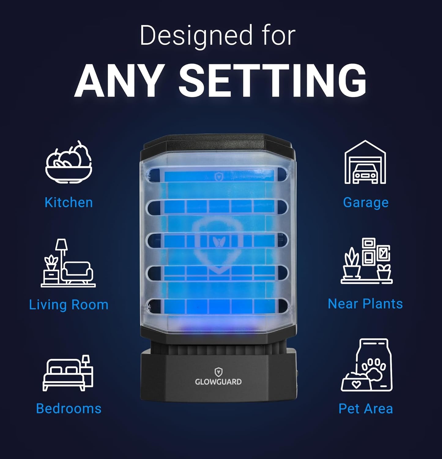 GlowGuard Cordless Flying Insect Trap Catches Fruit Flies, Indoor Gnat Killer, Magnet for Moths & Mosquitos in Dark, 1 Rechargeable Trap + 4 Dual-Sided Sticky Pad Refills, 30Hr 5000mAh Battery (Black)