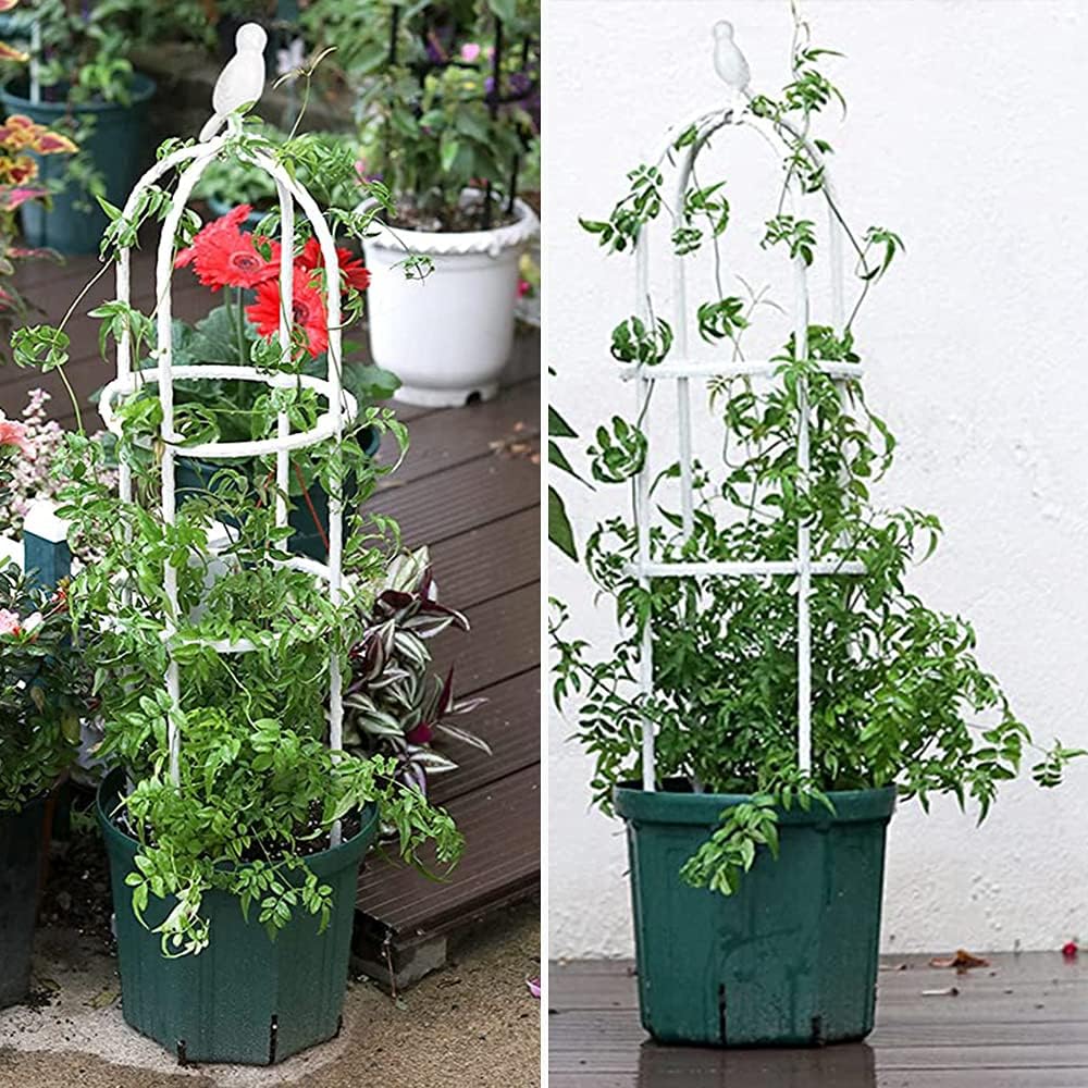6ft Garden Obelisk Trellis for Climbing Plants-Rustproof Metal Pipe with Heavy Duty Plastic Coated, Garden Outdoor Indoor Potted Plant Support for Clematis Vine Jasmine Support （White）