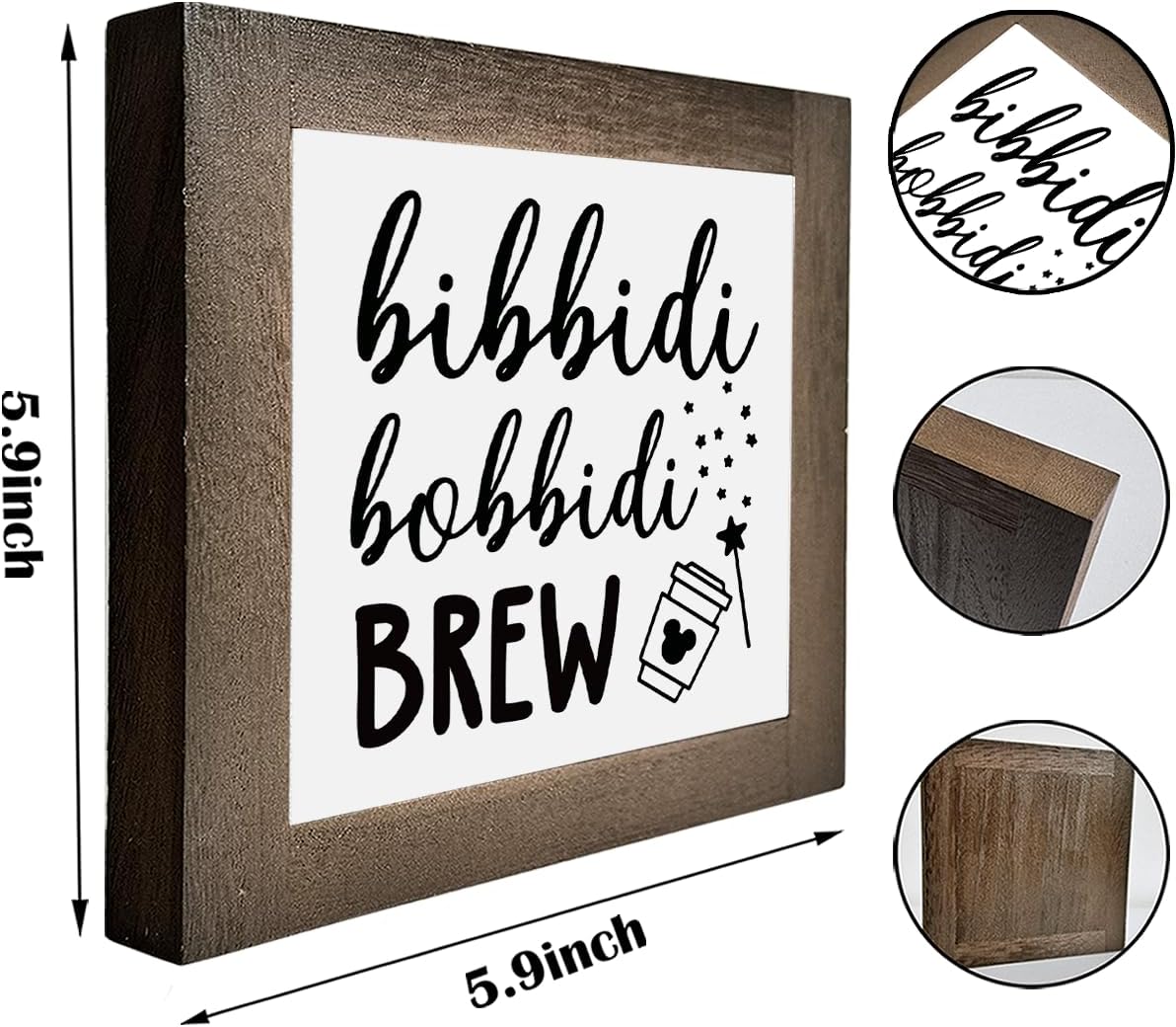 Bippity Boppity Wooden Plaque Sign, Rustic Coffee Table Sign, Kitchen & Home Decor, Tabletop Decor, Coffee & Disney Lover Gift, 5.9x5.9in