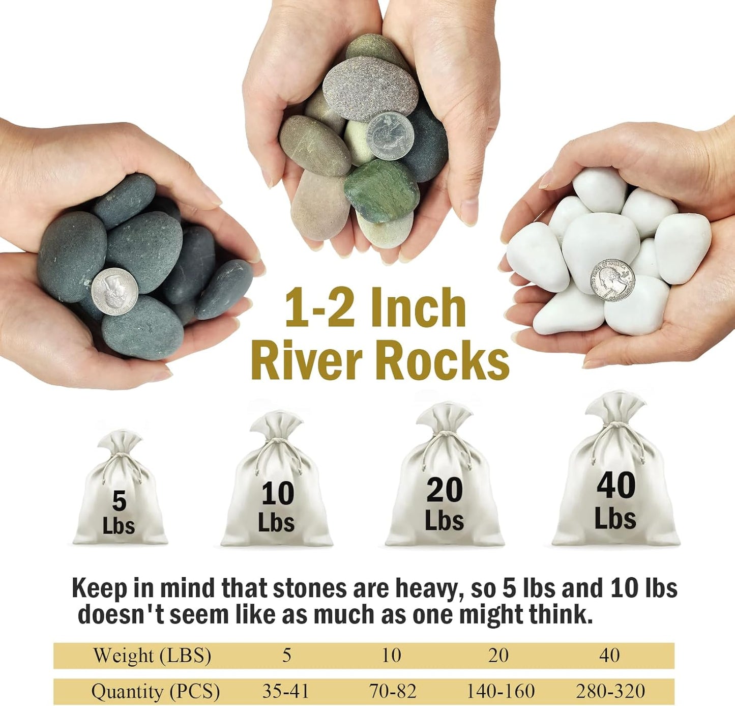 10 lbs White Rocks for Landscaping, 1-2 Inch Small Pebbles for Indoor Plants, Decorative Polished River Stones for Potted, Vase and Outdoor Garden