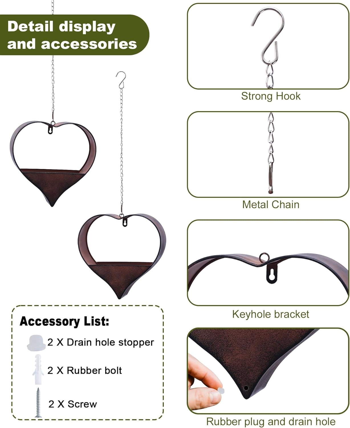 Metal Plant Hangers Indoor and Outdoor: Birthday Gifts for Women Mom Wife Father Garden Lovers - Rustic Heart Shape Hanging Planters Perfect for Window Wall Living Room Office Decor(2 Pack)