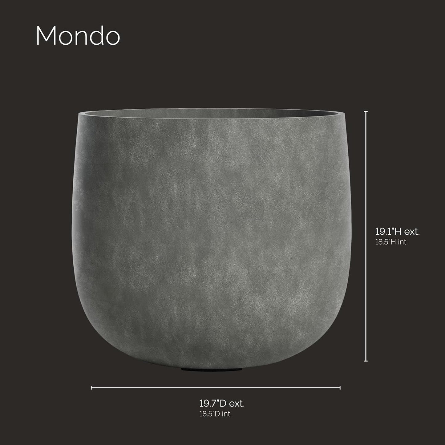 Mondo Large Planter – Grey Stone Finish – Fiberglass Indoor/Outdoor and Weather-Resistant Round Planter (19.7" D x 19.1" H Exterior, 18.5" D x 18.5" H Interior)