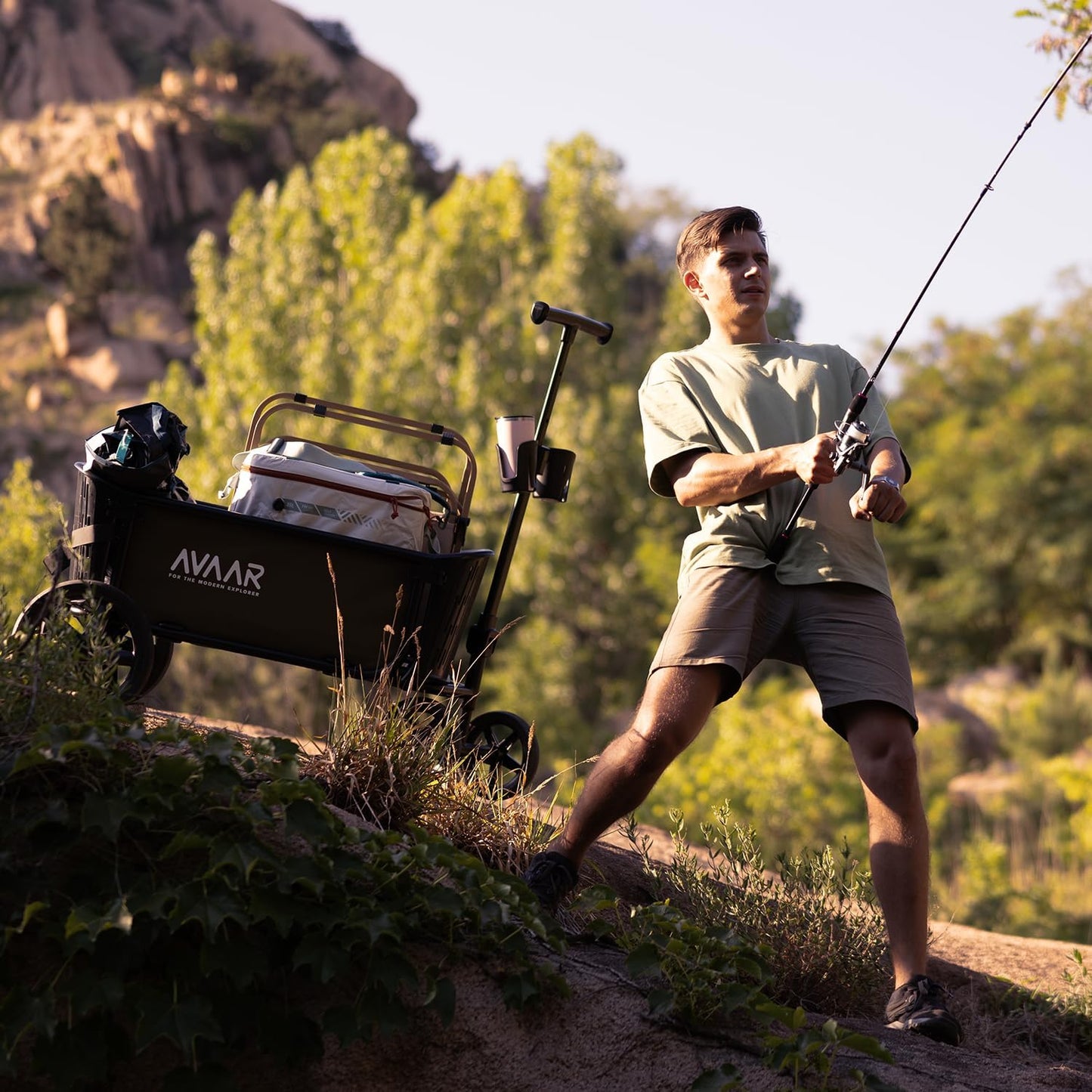 400lbs Large Capacity Collapsible Wagon Cart,Folding Utility Heavy Duty,All Terrain Big Wheels for Garden Camping Sports Outdoor Shopping, Green