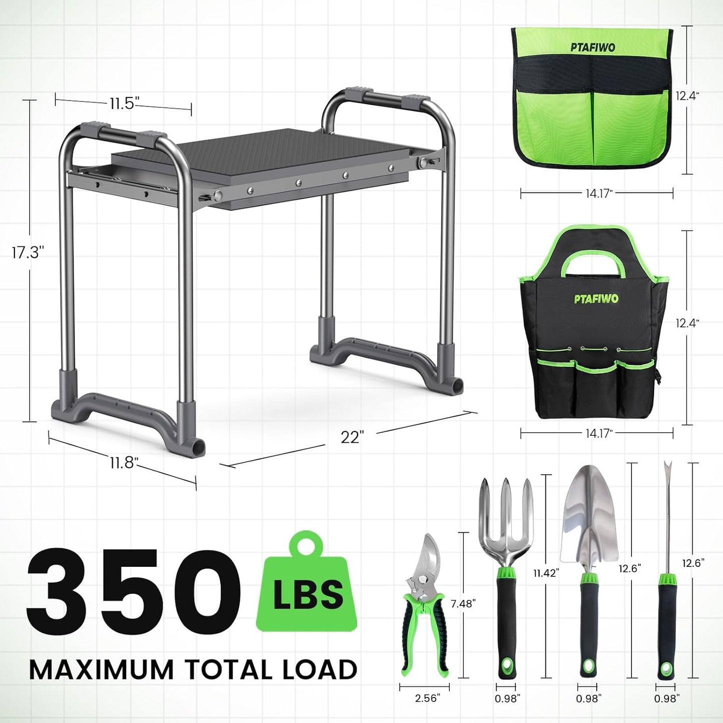 Upgraded Kneeler and Seat - Thicken & Widen Soft Kneeling Pad, Heavy Duty Gardening Stool with 2 Tool Bags & 4 Garden Tools, Gifts for Women, Men & Seniors