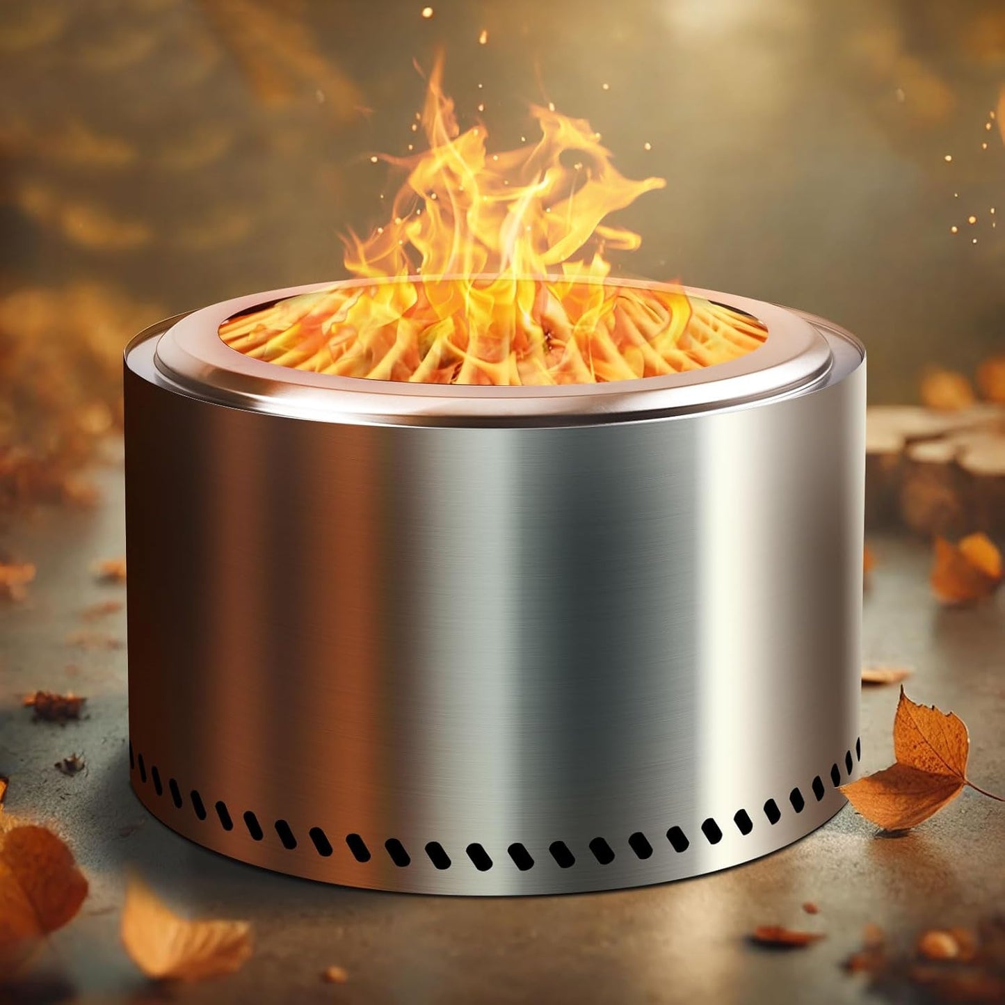 HGD 28 Inch Smokeless Firepit, Stainless Steel Fire Pit, Wood Burning Firepit for Patio Garden Picnic