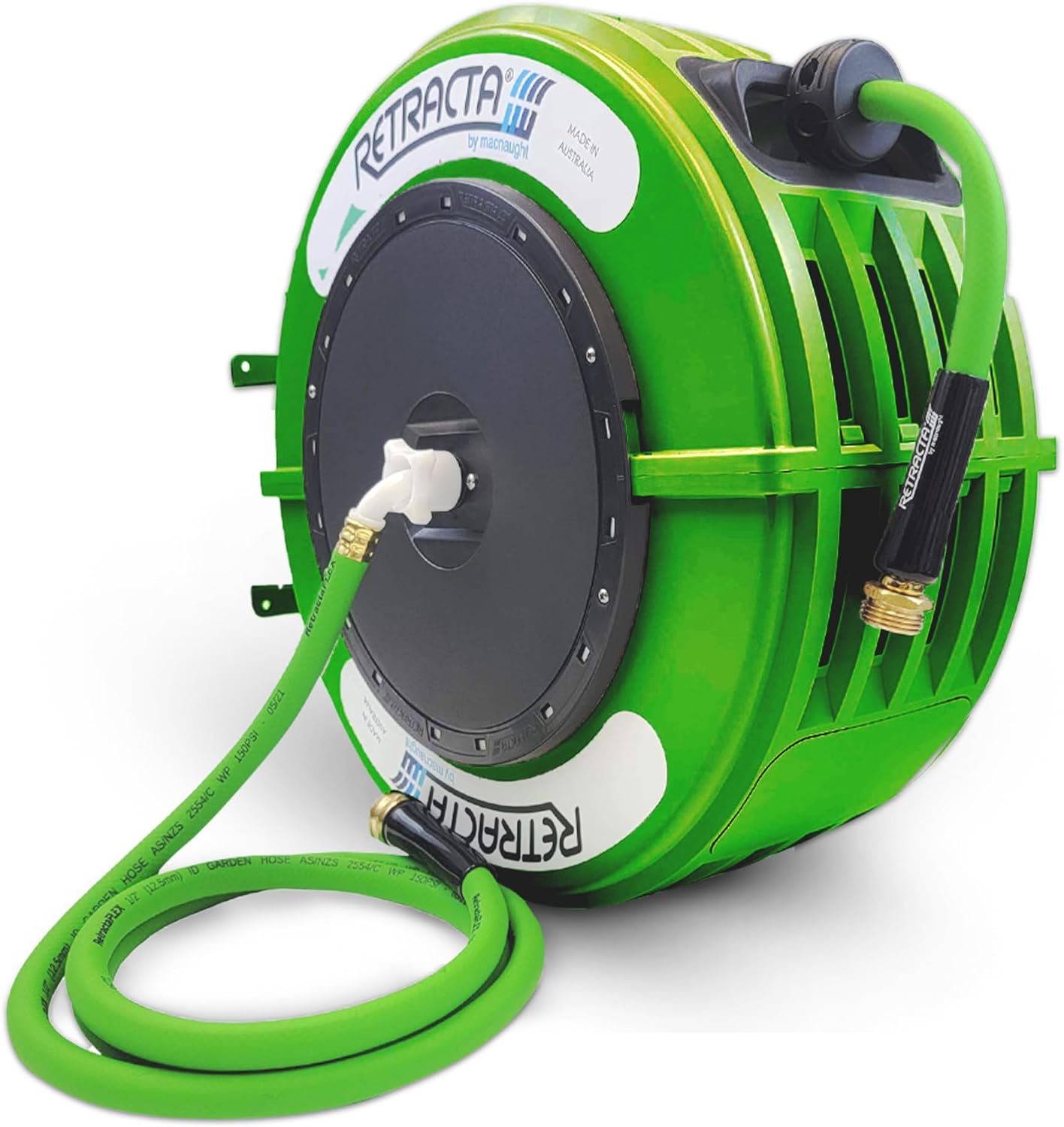 Macnaught Retractable Garden Hose Reel, 82 Ft Water Hose Reel Heavy Duty Retractable Hose with Metal 180° Swivel Rotation Bracket for Wall Mount - Green