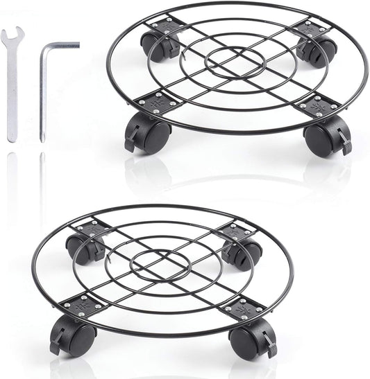 2Pack Plant Caddy with Wheels Heavy Duty Metal Iron, 13'' Black Capable of Bearing 164 LBS, Plant Stand with 360° Lockable Wheels for Plant Pots, indoor outdoor garden planter