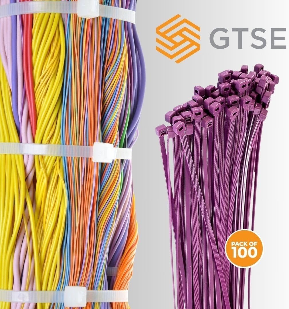 GTSE 12 Inch Purple Zip Ties, 100 Pack, 50lb Strength, UV Resistant Long Nylon Cable Ties, Self-Locking 12" Tie Wraps