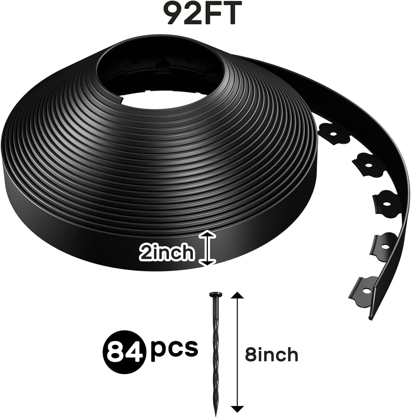 AGTEK Garden Edging 92FT Landscape Edging Kit 2 Inch Height Plastic Garden Border No Dig Lawn Border for Yard Flower Bed with 84 Stakes