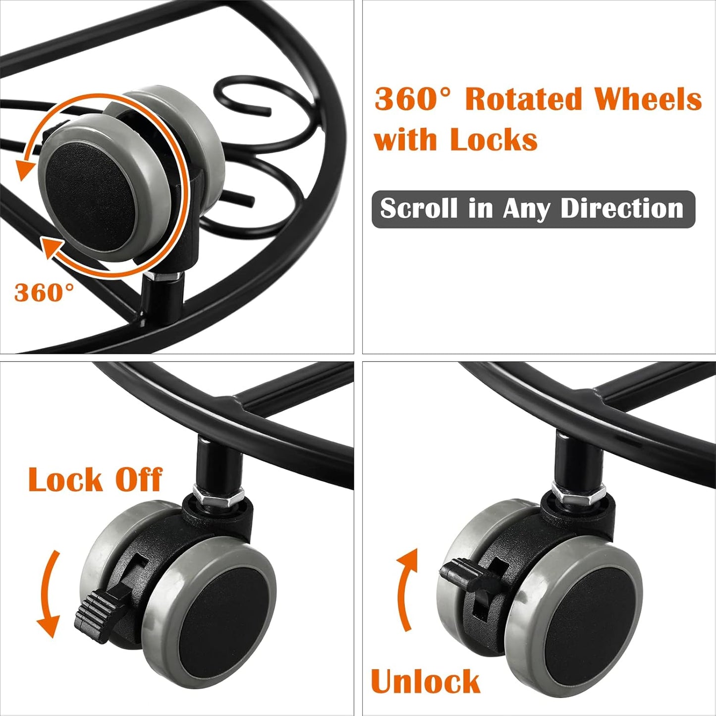 3 Pack Plant Caddy with Wheels Heavy Duty 13.5 Inches Metal Plant Stand with Wheels Plant Dolly Rolling Plant Stand Plant Roller with Casters for Indoor and Outdoor, Black