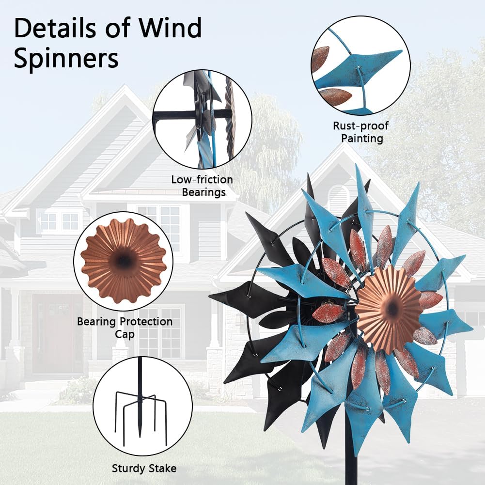 Stargarden Wind Spinners Outdoor, Metal Wind Spinner, 13.4" W x66 H Kinetic Wind Sculptures & Spinners, Waterproof Windmill for Yard, Garden Decor