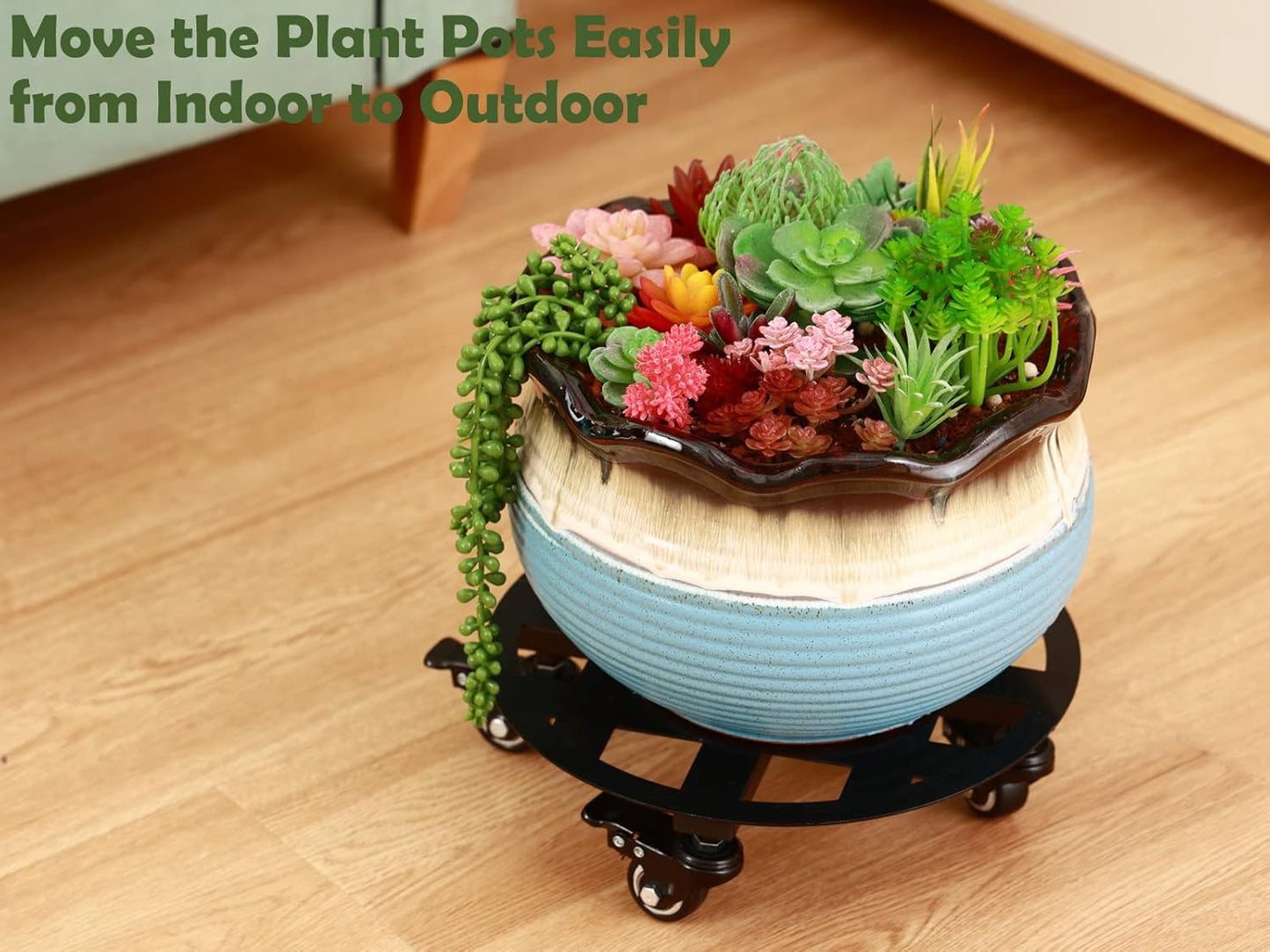 2 Packs 13 inches Large Metal Plant Caddy with Wheels Heavy-Duty Round Plant Stands with Casters Indoor Outdoor Flower Pot Mover Roller Base Garden Dolly Coasters Black, Strong Load Capacity