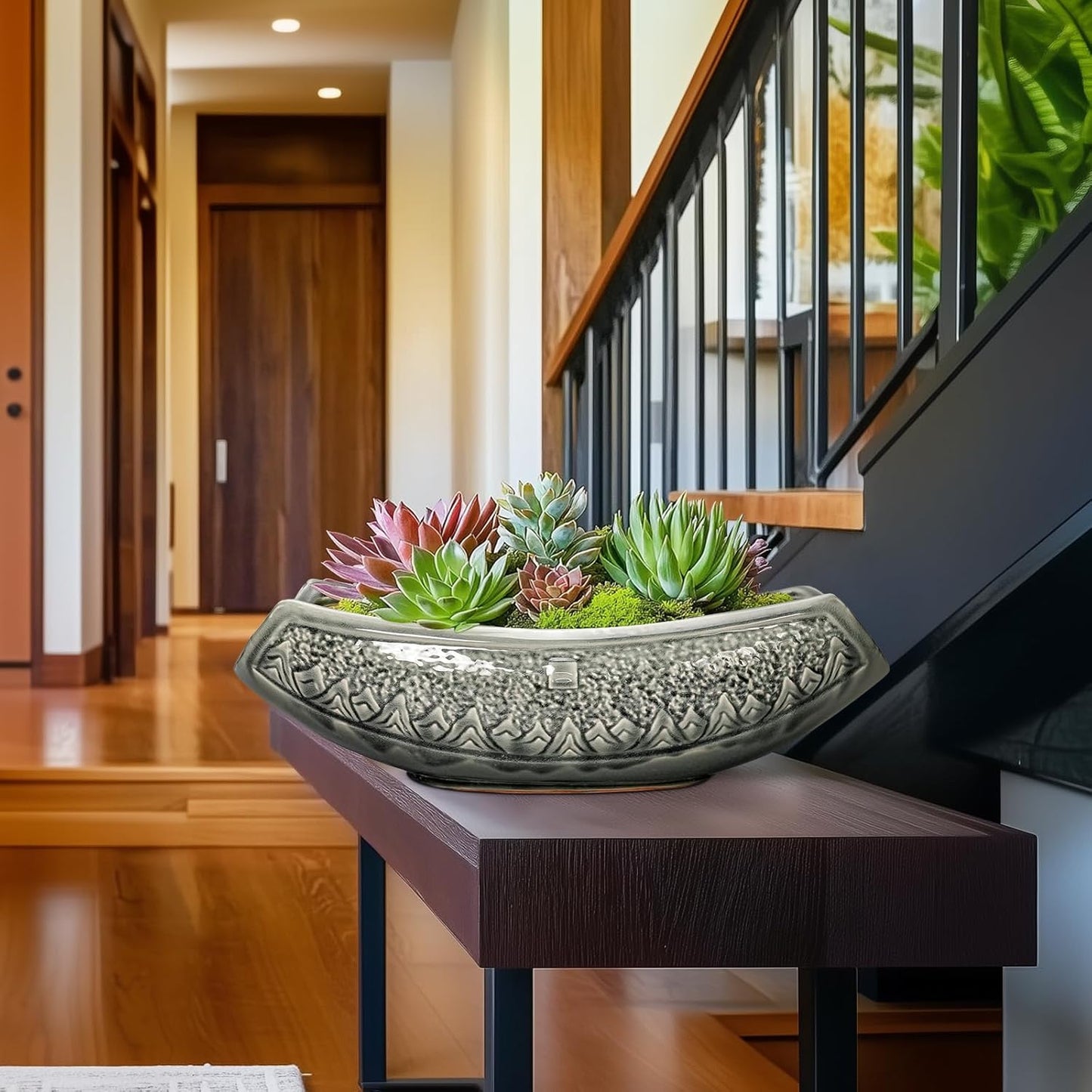 Bonsai Pots 18 Inch - Ceramic Succulent Pots, Large Bonsai Planter for Indoor Outdoor Plants, Decorative Plant Pot with Drainage Hole, Ceramic Flower Pot, House Decor, Plant Lover Gifts, Grey