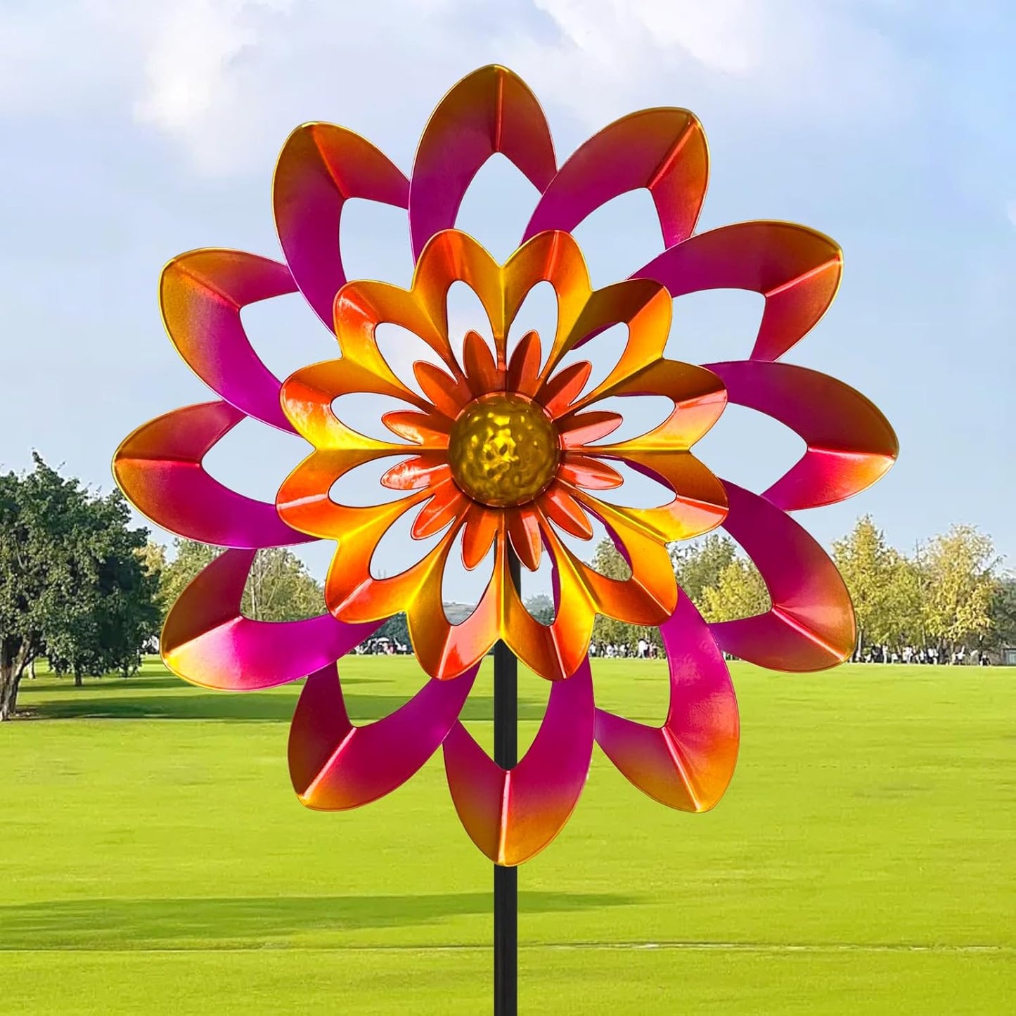 45" Gerbera Wind Spinners for Yard and Garden, Golden Balls Kinetic Wind Spinner Outdoor Decor, Wind Sculpture Yard Art Decorations for Patio, Lawn & Garden