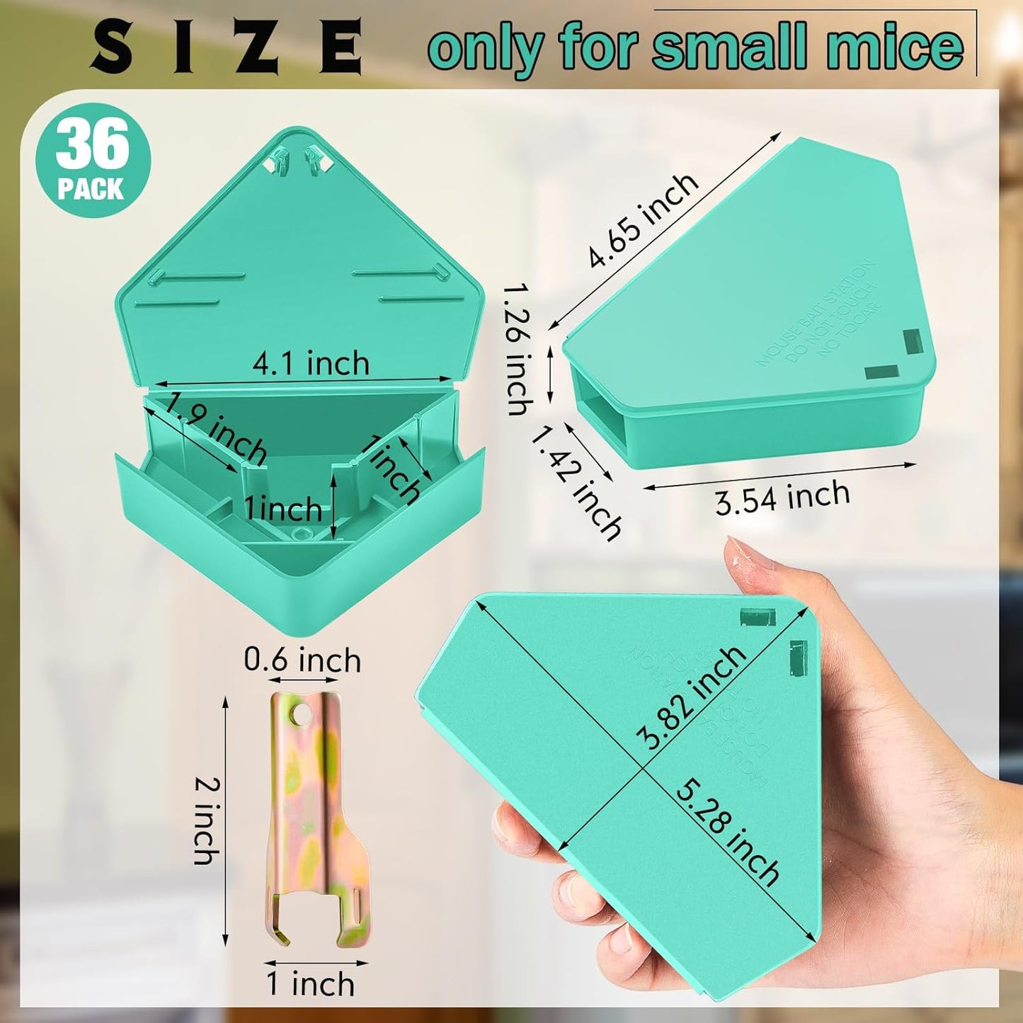 Qualirey 36 Pcs Mice Station with Key Triangle Bait Station Reusable Rodent Trap Bait Box, Keeps Children and Pets Safe Indoor & Outdoor, Bait Not Included, Suitable for Small Mice (Blue)