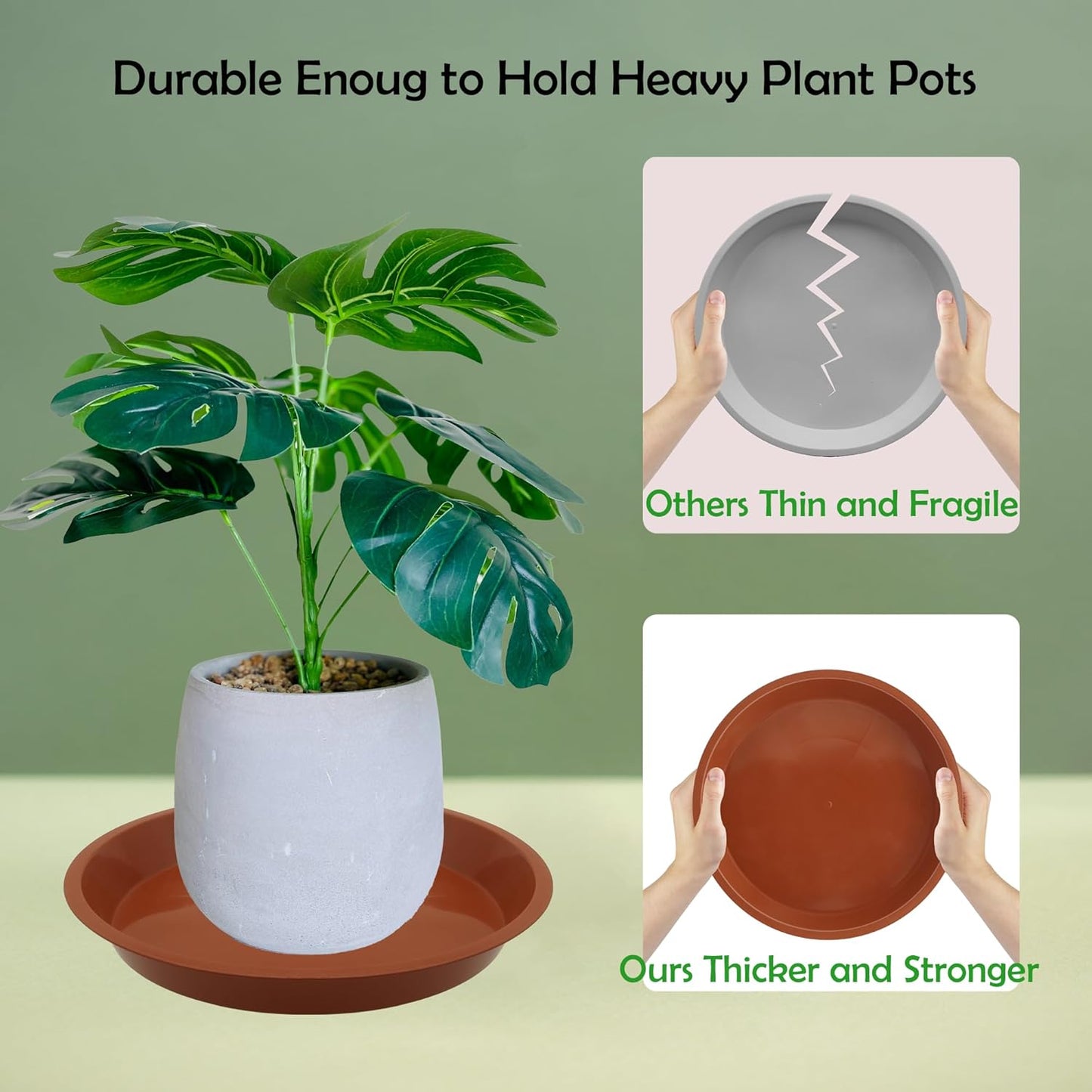 6 Pack 10 Inch Round Plant Saucers for Less 8.4 Inch Pot Indoors Outdoors Plant Trays for Pots Planter Saucer Plastic Plant Drip Tray Planter Water Tray for Potted Plants(Terracotta, 10"(6pcs))