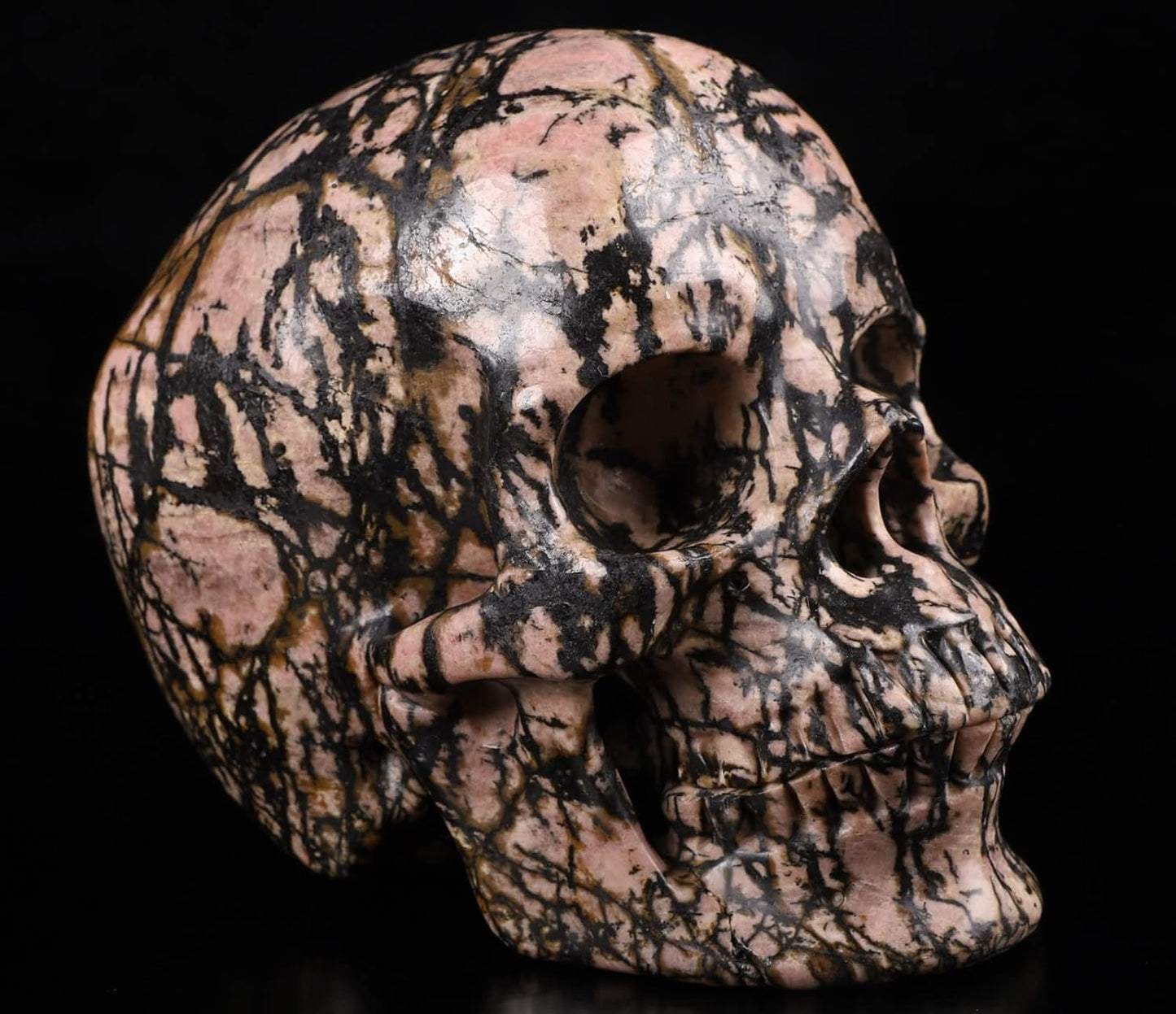 Skullis 5.0" Pink Rhodonite Super Crystal Skull, Hand Carved Gemstone Fine Art Sculpture, Reiki Healing Stone Statue.411 Z8