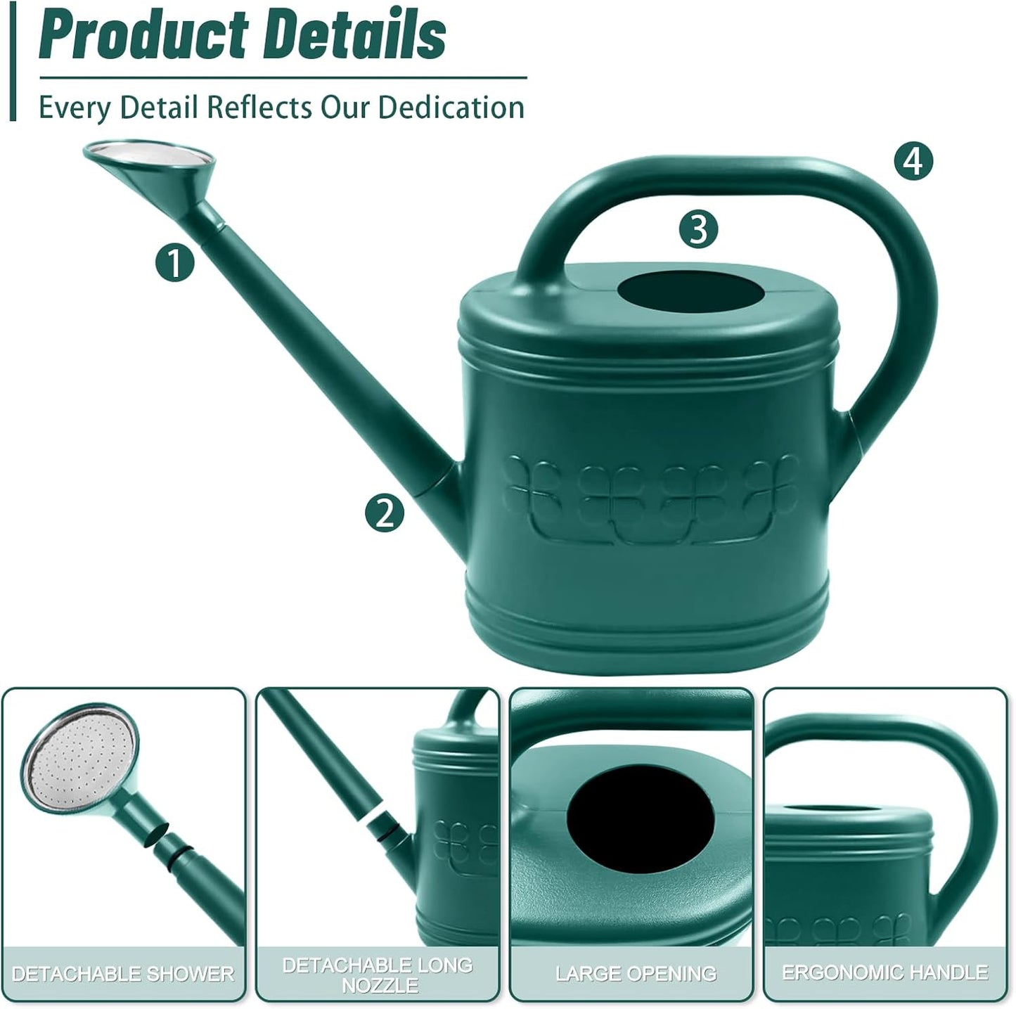 2 Gallon Watering Can, Outdoor Watering Can for Plants, Garden Water Can with Removable Long Spout and Stainless Steel Sprinkler Head, Large Water Can for Greenhouse (Dark Green, 2 Gallon)