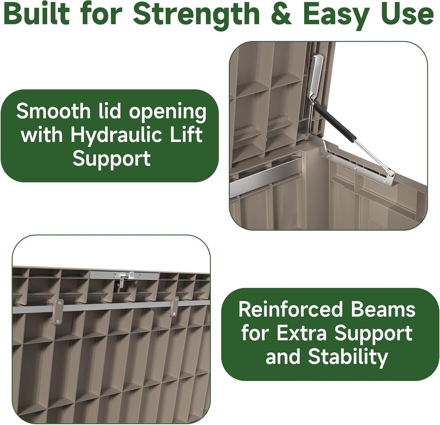 120 Gallon Outdoor Storage Box Waterproof, UV Resistant Resin Deck Box with Hydraulic Rod, Reinforced Stability for Patio, Garden, and Pool, Striped Gray