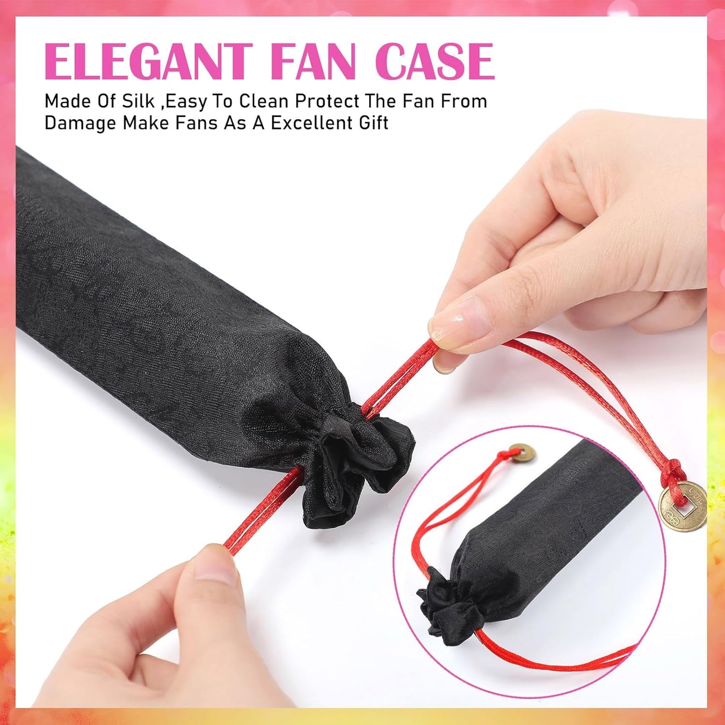 Maitys 2 Packs Large Clap Fans for Line Dancing Large Chinese Folding Hand Fans for Men and Women, Festival, Tai Ji, Kungfu, Martial Art, Gifts (Yellow and Rose Red)