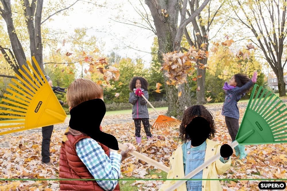 Pack of 3 Kids Rake with Hardwood Handle, Durable Plastic Head to Sweep Leaves in Lawn and Tidying Up The Garden, 34" (Grey)