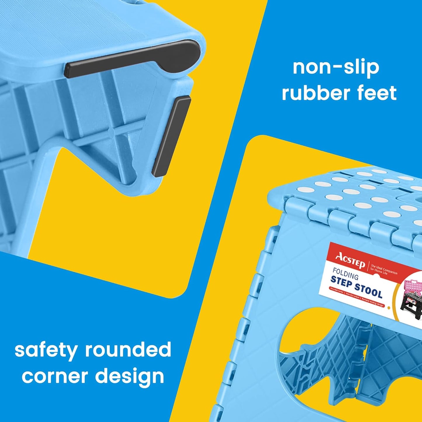 ACSTEP Folding Step Stool for Adults 11 Height Lightweight Plastic Stepping Stool Foldable Step Stool Hold up to 300lbs Non Slip Collapsible Stool Blue