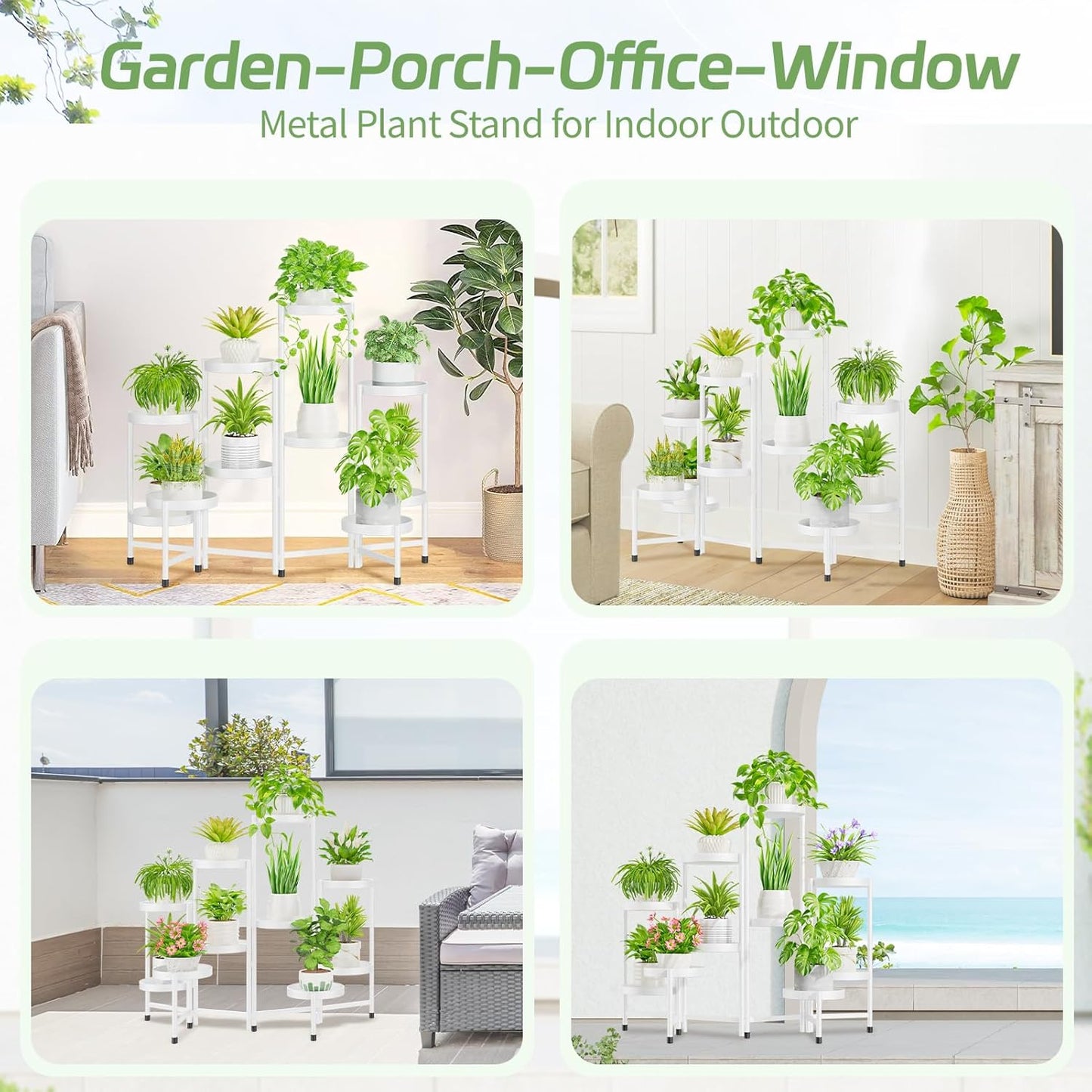 iDavosic.ly Plant Stand Indoor Outdoor, 10 Tier Corner Metal Flower Display Holder Shelf, Folding Tall Orchid Rack for Patio Balcony Porch Garden Living Room House, White