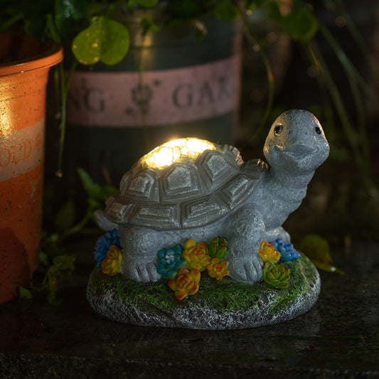 Garden Statue Turtle,Solar Turtles Decor for Outdoor,Resin Tortoise Figurine with Solar Light for Patio,Balcony,Yard,Lawn Ornament,Perfect Garden Gift