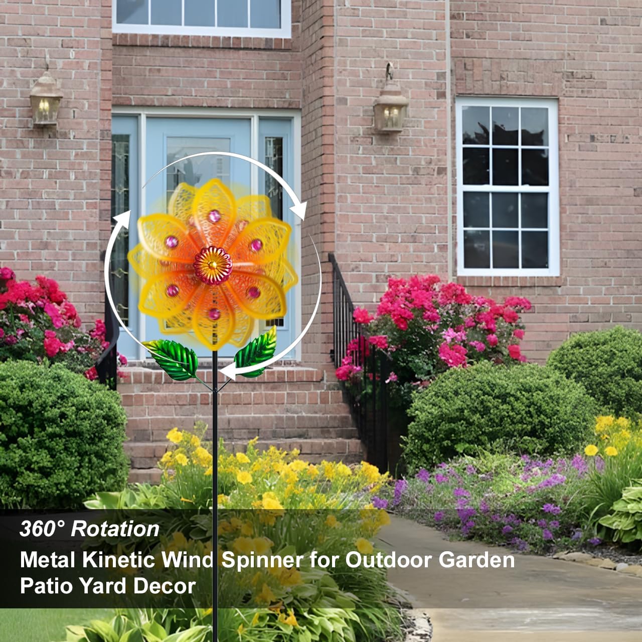 Metal Wind Spinners for Garden Decor Outdoor Windmill Sculptures, Durable Yard Art Wind Spinners Metal Wind Spinner for Patio Lawn Ornament (Bright Orange Flowers)