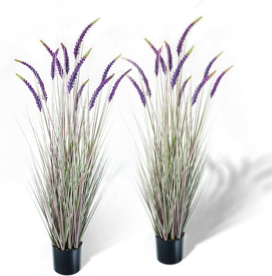 KOL 5ft 2-Pack Faux Veronica Spiked Speedwell Grass, 59in Artificial Veronica Spicata Plant, Tall Fake Reed Grasses for Home Office Garden Wedding Décor, Indoor Outdoor, UV-Resistant, Purple