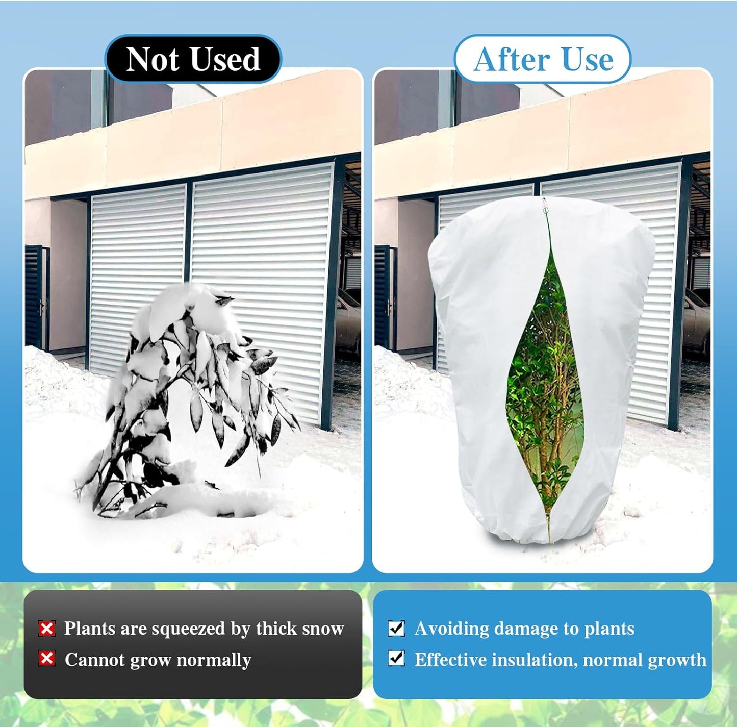 Plant Covers Freeze Protection, Frost Blankets for Outdoor Plants with Drawstring and Zipper, 2.5 oz/yd² 7.9 X 6.6 Ft, Reusable Winter Plant Protector Bag for Protect Trees Shrubs from Cold Frost