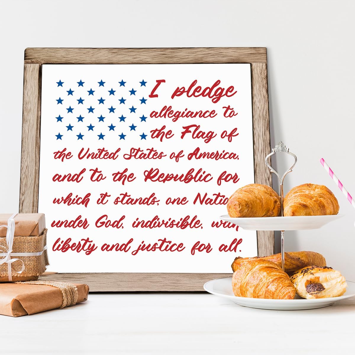 Patriotic Plaque Sign, I Pledge Allegiance to the Flag of United States of America, Wood Box Plaques Desk Decor, American Flag Sign, 4th of July Decoration, Independence Day Decor E