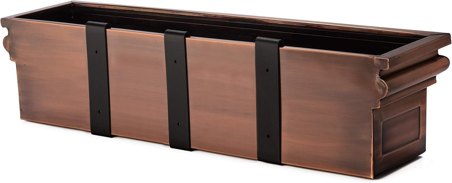 H Potter Window Planter Box Copper Flower Outdoor Plant Container for Windows Attach to House Deck Balcony Long Rectangular Shape 36 Inch GAR513A