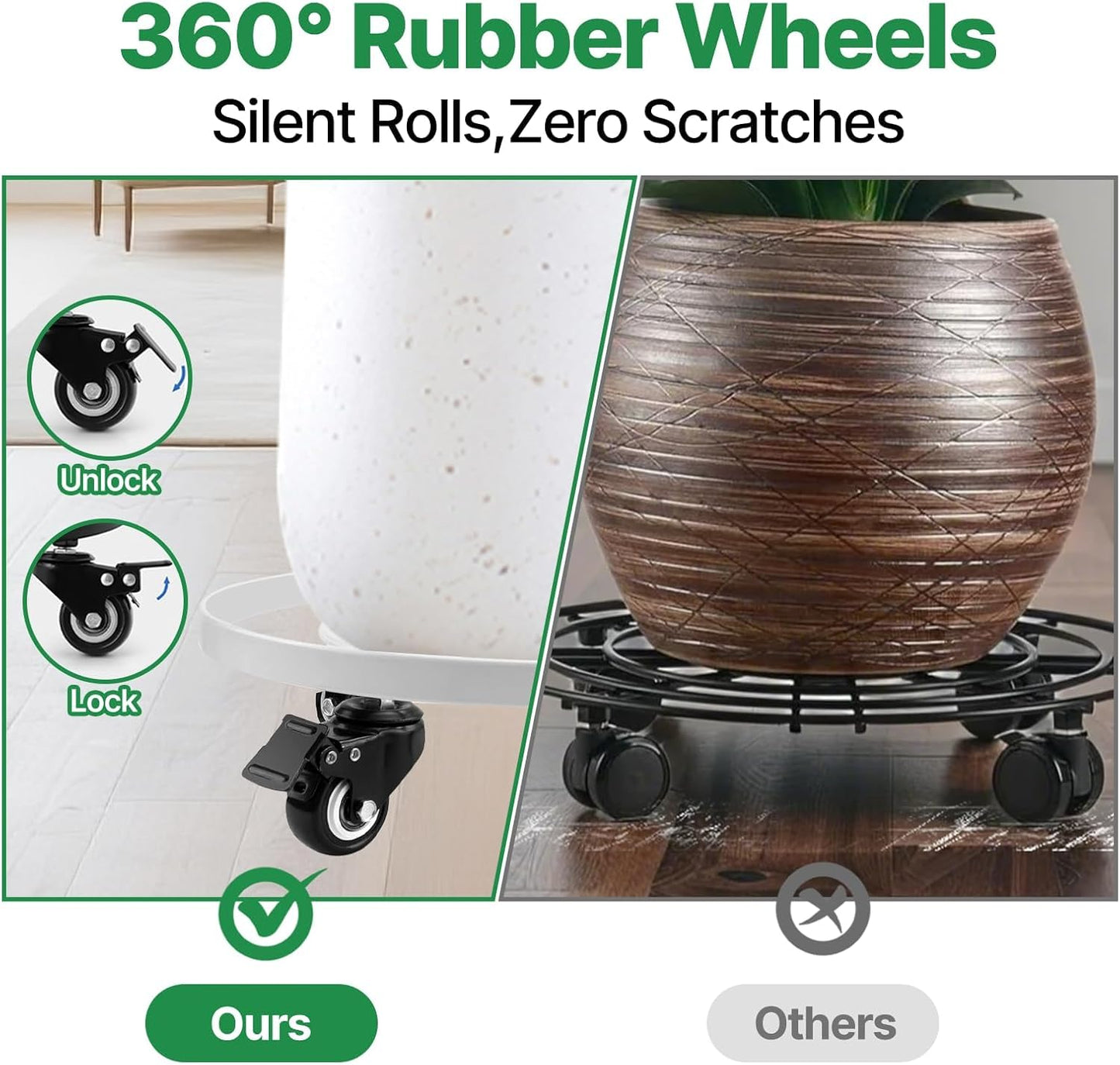 AMAGABELI GARDEN & HOME 2 Pack 14" Metal Plant Caddy with Wheels Heavy Duty Rolling Plant Stand Roller 440 lbs Capacity with 360°Lockable Wheel Pot Dolly Indoor Outdoor Plant Mover Trolley Casters