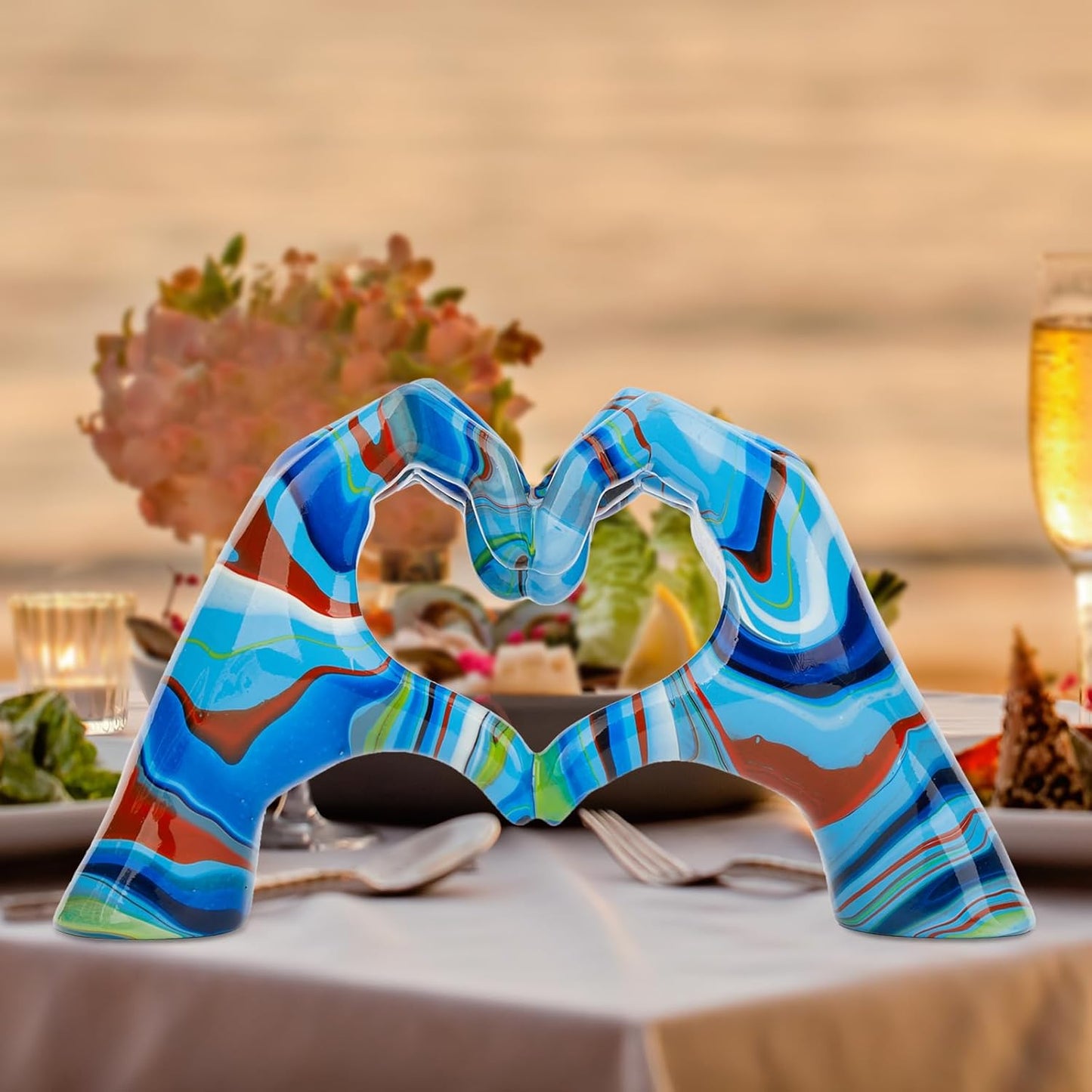 Fluid Blue Decor for Living Room Bedroom Bookshelf Coffe Table, Personalized Finger Home Accents, Modern Art Aesthetic Statues, Resin Sculpture for Reading Decor