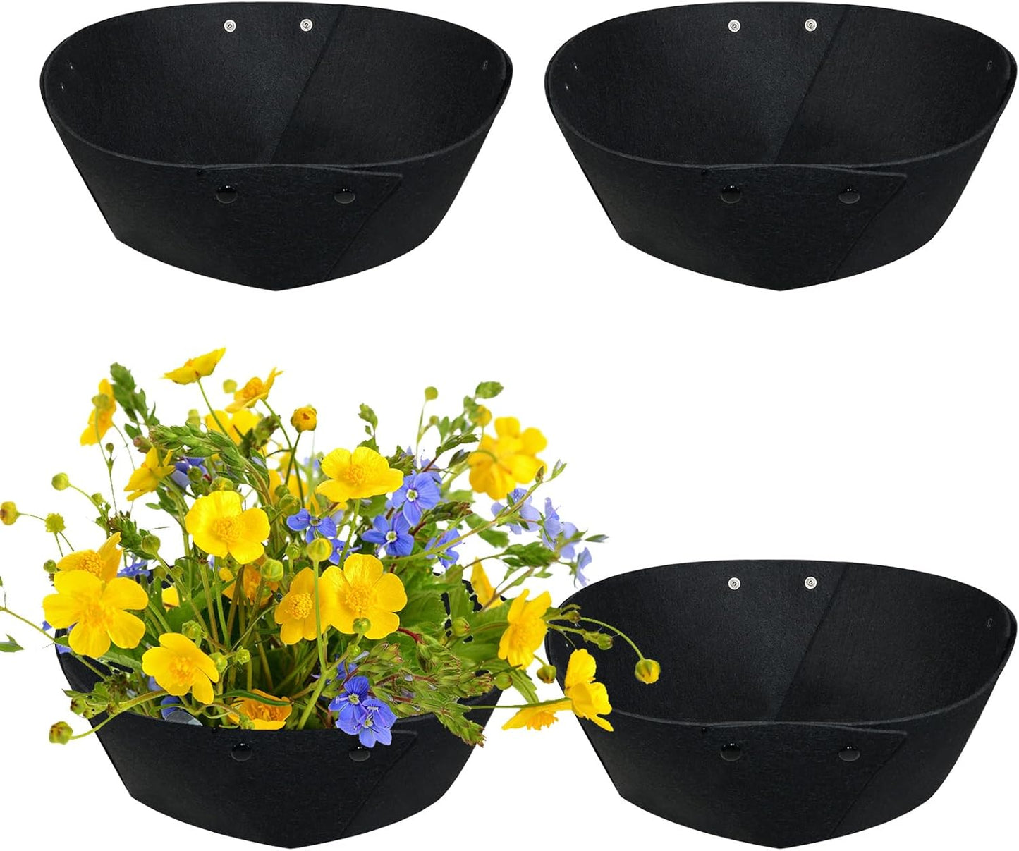 16Inch Round Fabric Planter Liners (4pcs), Felt Flower Pot Liners for Hanging Baskets, Planter Liner for Garden Flower Vegetables Plant Indoor/Outdoor (Black)